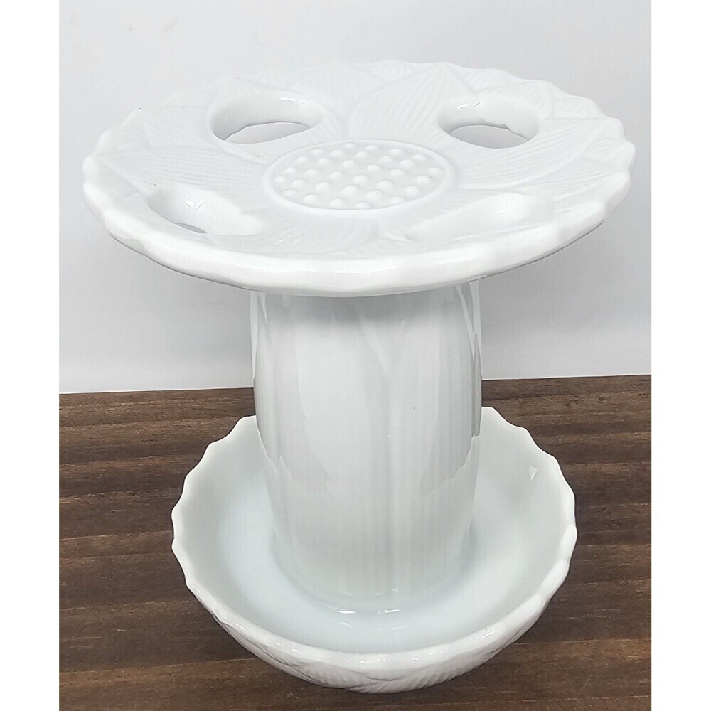 Vtg Pier One 4 Slot Toothbrush Holder Ceramic White Sunflower Pedestal Japan 4"